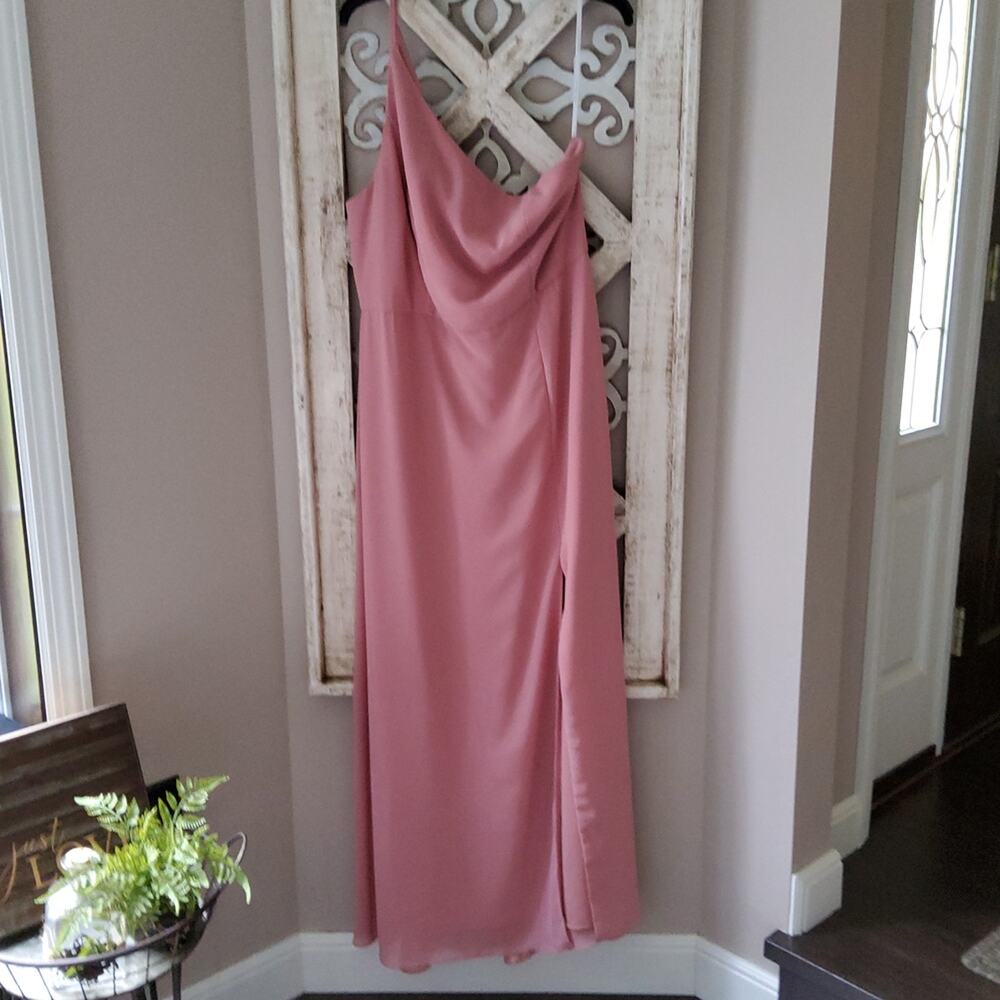 After Six Desert Rose One Shoulder Chiffon Thigh Slit Gown Dress 18 NWT